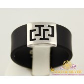 Серебряное кольцо с каучуком  1 см. 900626с